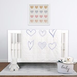 BabyFad Heart 100% Cotton 3 Piece Baby Crib Bedding Set